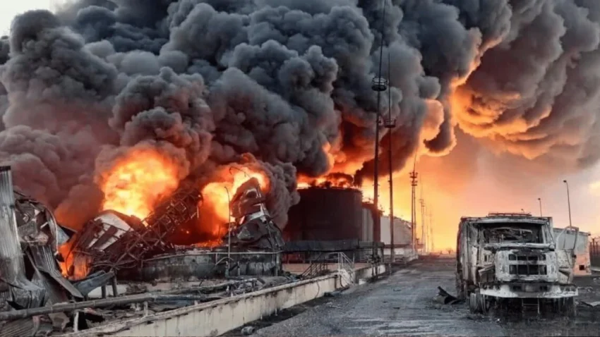 Пожежа на нафтобазі Ставропольського краю після атаки дронів